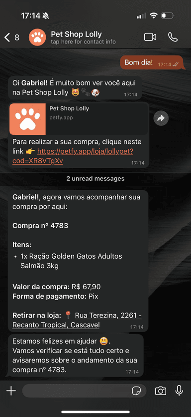 Acompanhamento da Compra - WhatsApp Conversation